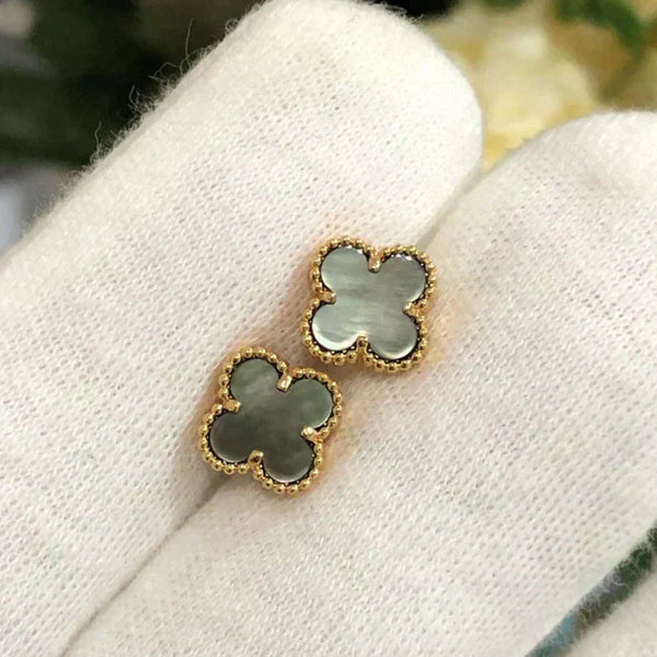 ˇFashion StreetˇCLOVER MINI 9.5MM GRAY MOP EARRINGS