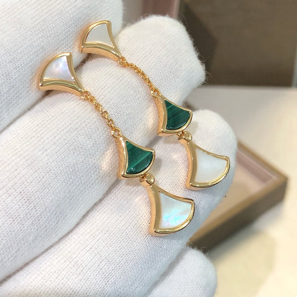 ˇFashion StreetˇDREAM EARRINGS 3 MOTIFS MALACHITE MOP PINK GOLD