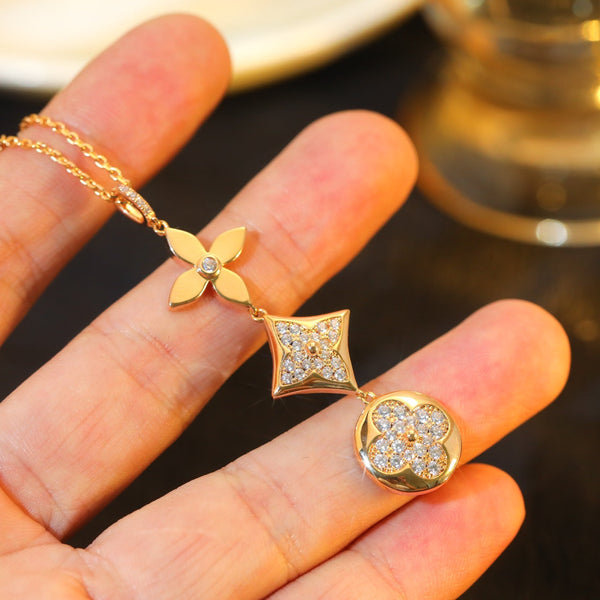 ˇFashion StreetˇSTAR AND SUN DIAMOND PINK GOLD NECKLACE