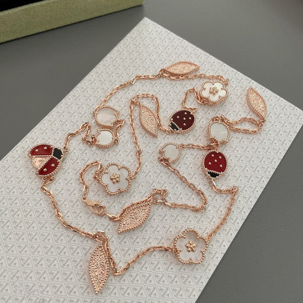 ˇFashion StreetˇLUCKY SPRING 15 MOTIFS ROSE GOLD NECKLACE