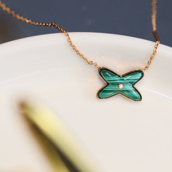 ˇFashion StreetˇJEUX MALACHITE 1 DIAMOND PINK GOLD NECKLACE