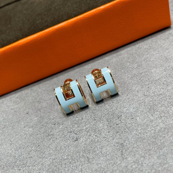 ˇFashion StreetˇPOP H SKY BLUE STUD EARRINGS