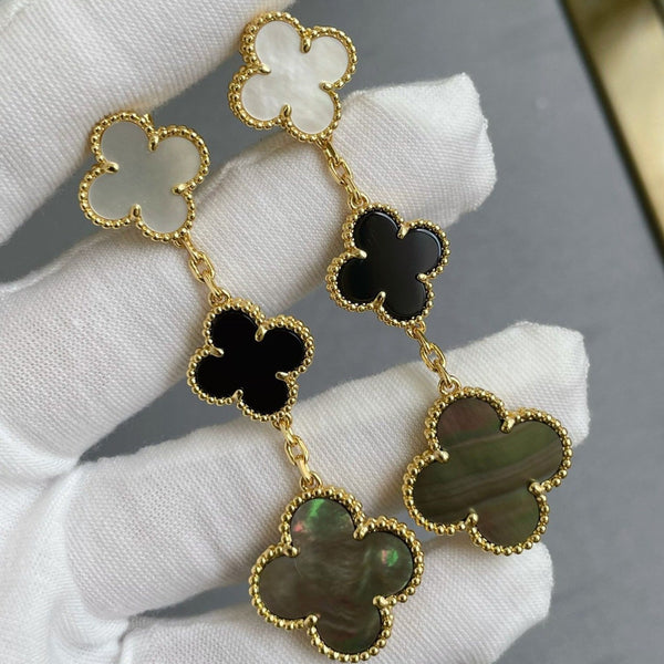 ˇFashion StreetˇCLOVER 3 MOTIF MOP ONYX DARK MOP PINK GOLD EARRINGS