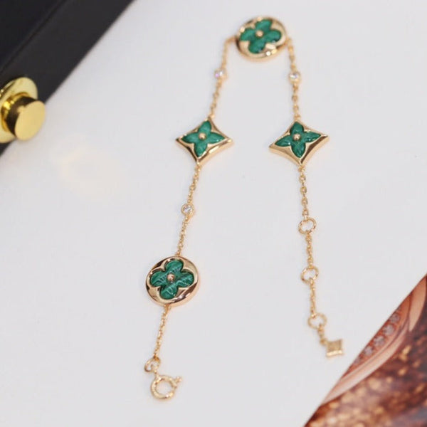 ˇFashion StreetˇSTAR AND SUN 4 MOTIF PINK GOLD MALACHITE BRACELET