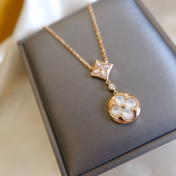 ˇFashion StreetˇSTAR AND SUN WHITE MOP 2 MOTIF PINK GOLD NECKLACE