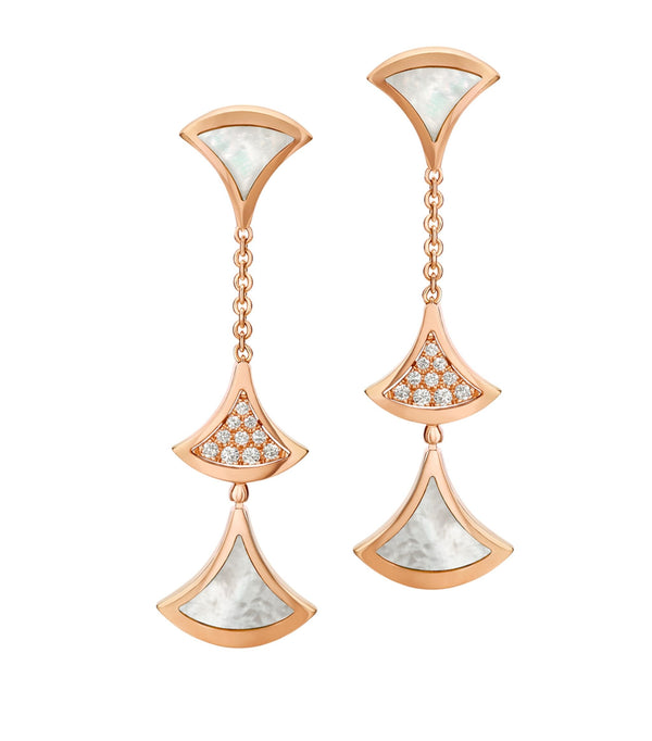 ˇFashion StreetˇDREAM EARRINGS 3 MOTIFS DIAMOND MOP PINK GOLD