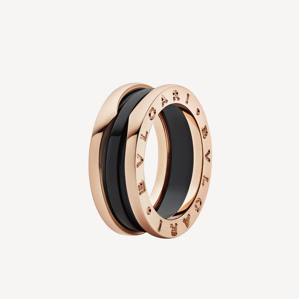 ˇFashion StreetˇZERO 1 TWO-BAND LOOPS AND BLACK CERAMIC PINK GOLD RING