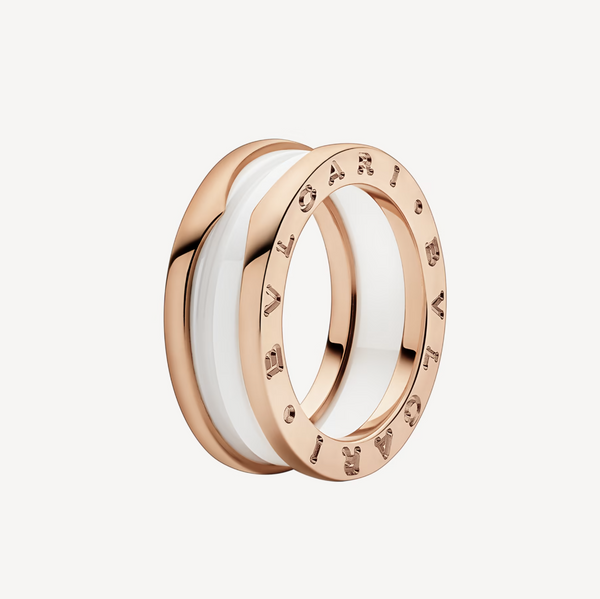 ˇFashion StreetˇZERO 1 TWO-BAND LOOPS AND WHITE CERAMIC SPIRAL PINK GOLD RING