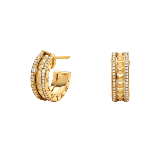 ˇFashion StreetˇZERO 1 ROCK GOLD EARRINGS WITH STUDDED SPIRAL AND PAVED DIAMONDS