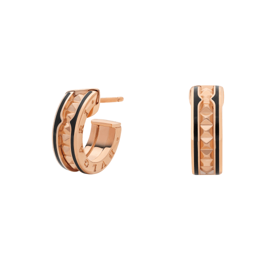 ˇFashion StreetˇZERO 1 ROCK PINK GOLD EARRINGS WITH STUDDED SPIRAL AND BLACK CERAMIC