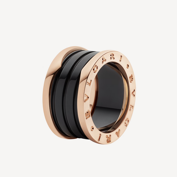 ˇFashion StreetˇZERO 1 FOUR-BAND LOOPS AND BLACK CERAMIC SPIRAL PINK GOLD RING
