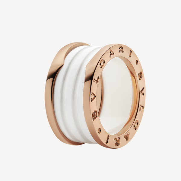 ˇFashion StreetˇZERO 1 FOUR-BAND LOOPS AND WHITE CERAMIC SPIRAL PINK GOLD RING