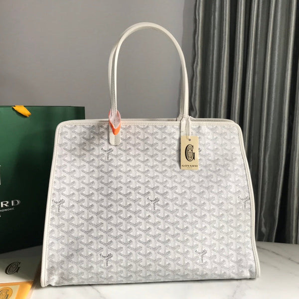 HARDY PM BAG 40 IN WHITE GOYARDINE CANVAS AND TAURILLON LEATHER TRIM