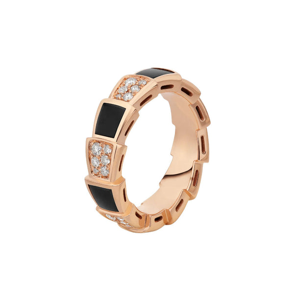 ˇFashion StreetˇSERPENTI RING PINK GOLD BLACK MOP DIAMOND PAVED 4MM