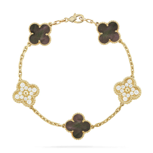ˇFashion StreetˇCLOVER 5 MOTIF GRAY MOP DIAMOND BRACELET