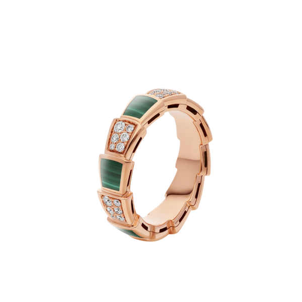 ˇFashion StreetˇSERPENTI RING PINK GOLD MALACHITE DIAMOND PAVED 4MM