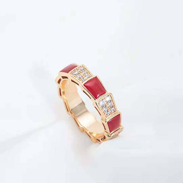 ˇFashion StreetˇSERPENTI RING PINK GOLD CARNELIAN DIAMOND PAVED 4MM