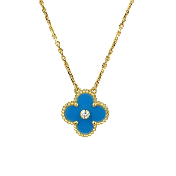 ˇFashion StreetˇCLOVER 15MM DIAMOND AND BLUE AGATE NECKLACE