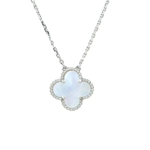 ˇFashion StreetˇCLOVER  15MM WHITE MOTHER-OF-PEARL SILVER