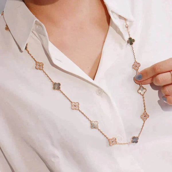 ˇFashion StreetˇCLOVER 20 MOTIFS DARK MOP DIAMOND  NECKLACE