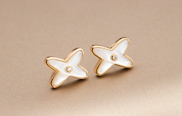 ˇFashion StreetˇJEUX DE WHITE MOP ROSE GOLD DIAMOND EARRINGS