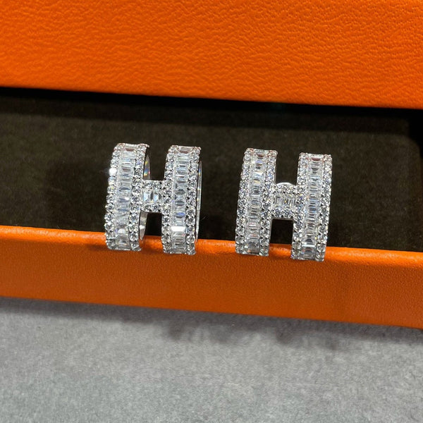 ˇFashion StreetˇH STUD EARRINGS WITH SILVER DIAMONDS