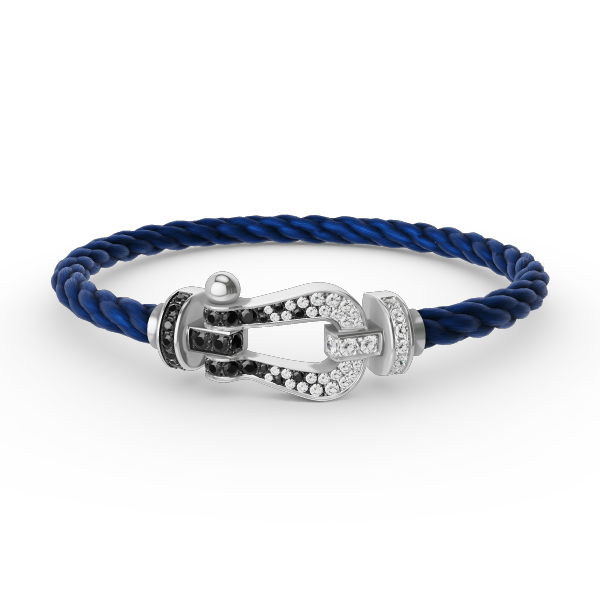 ˇFashion StreetˇFORCE LARGE HORSESHOE BLACK WHITE DIAMOND BRACELET SILVER