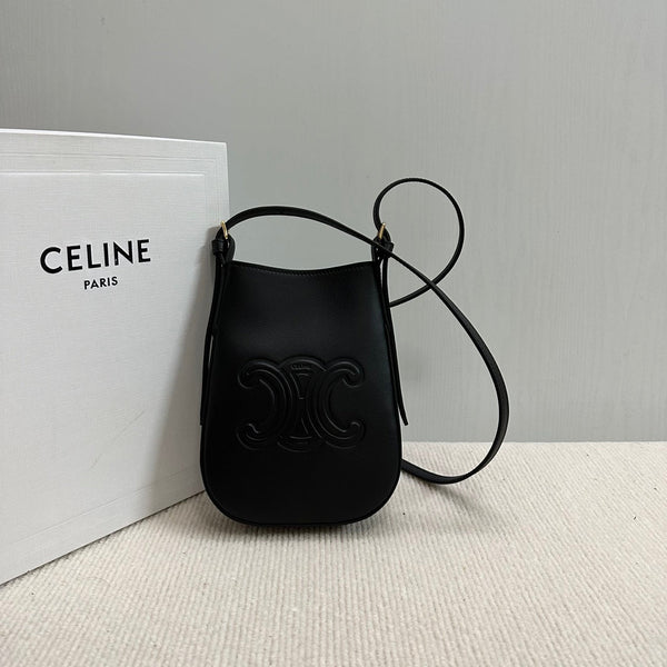PHONE POUCH HELOISE 19 IN BLACK SUPPLE CALFSKIN