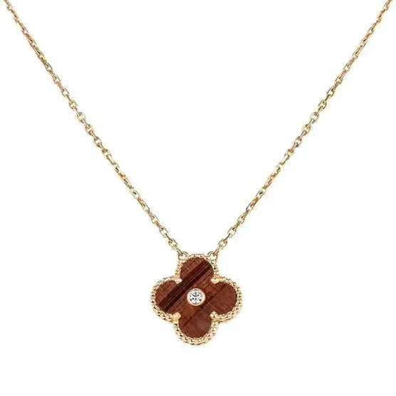 ˇFashion StreetˇCLOVER 15MM DIAMOND AND YELLOW TIGER'S EYE AGATE necklace