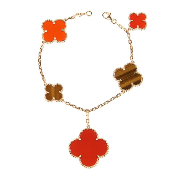 ˇFashion StreetˇCLOVER BRACELET 5 MOTIFS CARNELIAN TIGER EYE