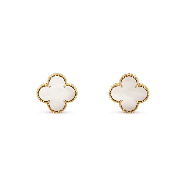 ˇFashion StreetˇCLOVER MEDIUM 1 MOTIFS  WHITE MOP STUD EARRINGS