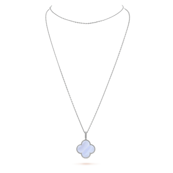 ˇFashion StreetˇCLOVER SILVER CHALCEDONY BIG CLOVER NECKLACE