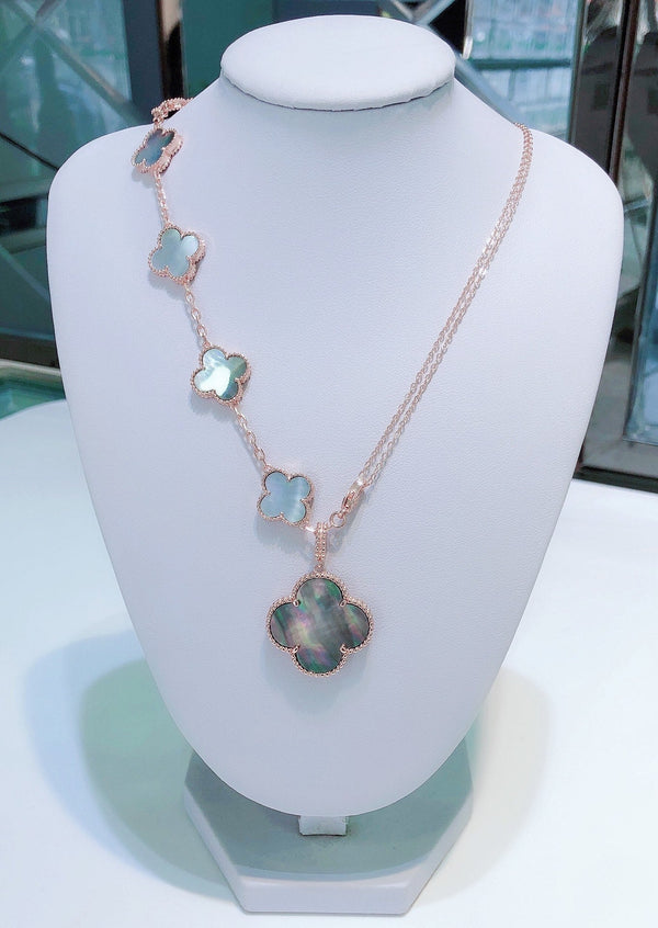 ˇFashion StreetˇCOMBINED BRACELET 5 MOTIFS AND NECKLACE DARK MOP ROSE GOLD