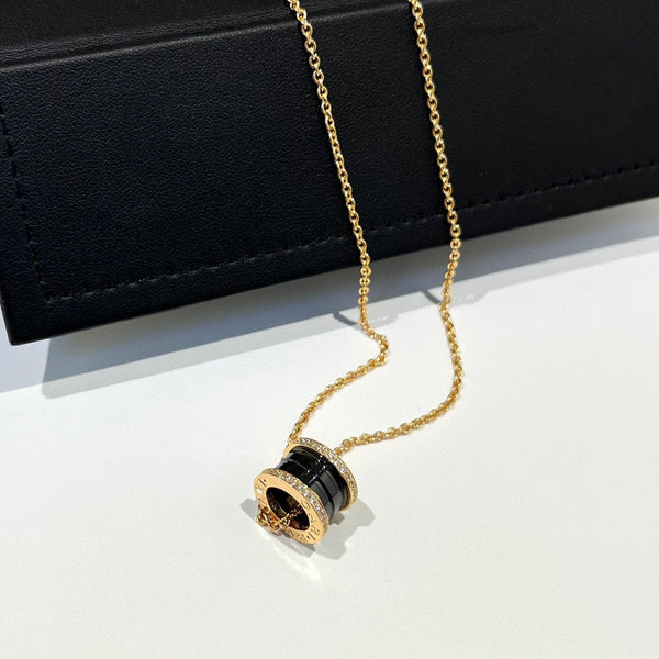 ˇFashion StreetˇZERO 1 BLACK CERAMIC DIAMOND PINK GOLD NECKLACE